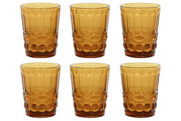 DKD Home Decor Set de 6 Vasos de Cristal Relieve Ámbar Classic Garbo 240ml