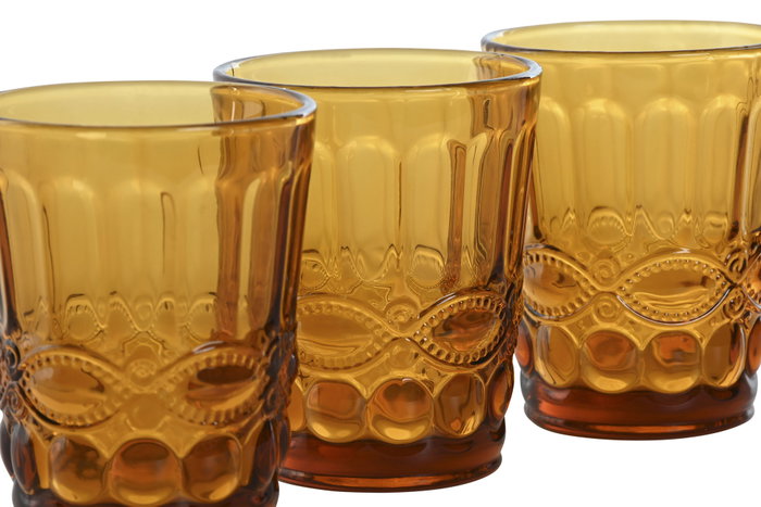 DKD Home Decor Set de 6 Vasos de Cristal Relieve Ámbar Classic Garbo 240ml