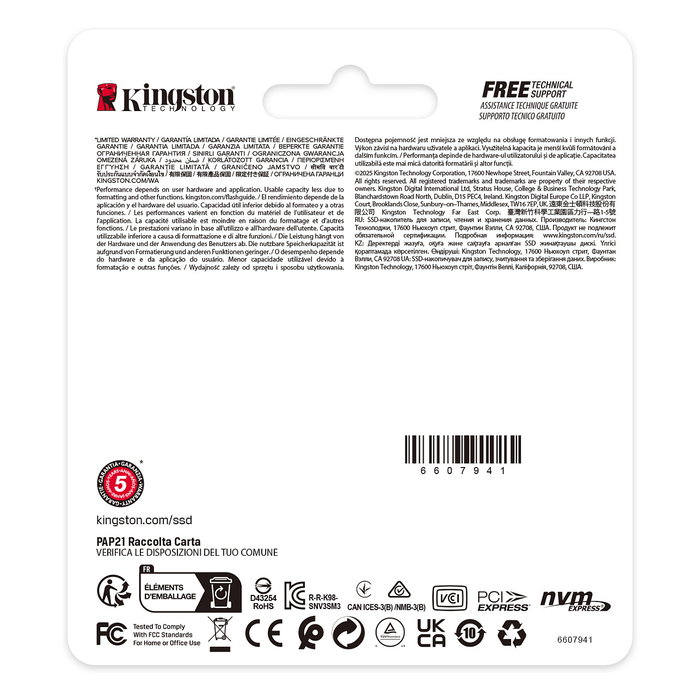 Kingston 2000G NV3 NVMe SSD M.2 2230 de 2 TB - PCIe 4.0 - Lectura 6000 MB/s, Escritura 5000 MB/s - para Portátil o Consola
