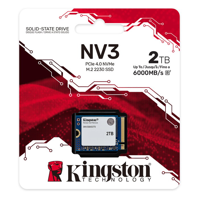 Kingston 2000G NV3 NVMe SSD M.2 2230 de 2 TB - PCIe 4.0 - Lectura 6000 MB/s, Escritura 5000 MB/s - para Portátil o Consola