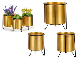 Giftdecor Set 3 Maceteros Grande Soporte Mini Metal Oro y Negro 40x22x21 cm (Set de 4)