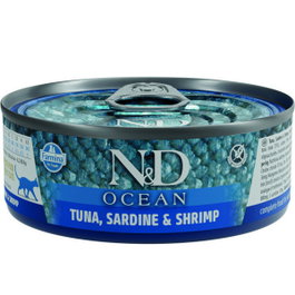 Nayeco N&D Cat Ocean Atún, Sardina & Gambas Adulto 70g (Pack 24 uds)