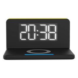 Terratec ChargeAir Reloj Despertador Digital con Puerto de Carga USB, Retroiluminación, Negro/Amarillo, 140x75x100 mm