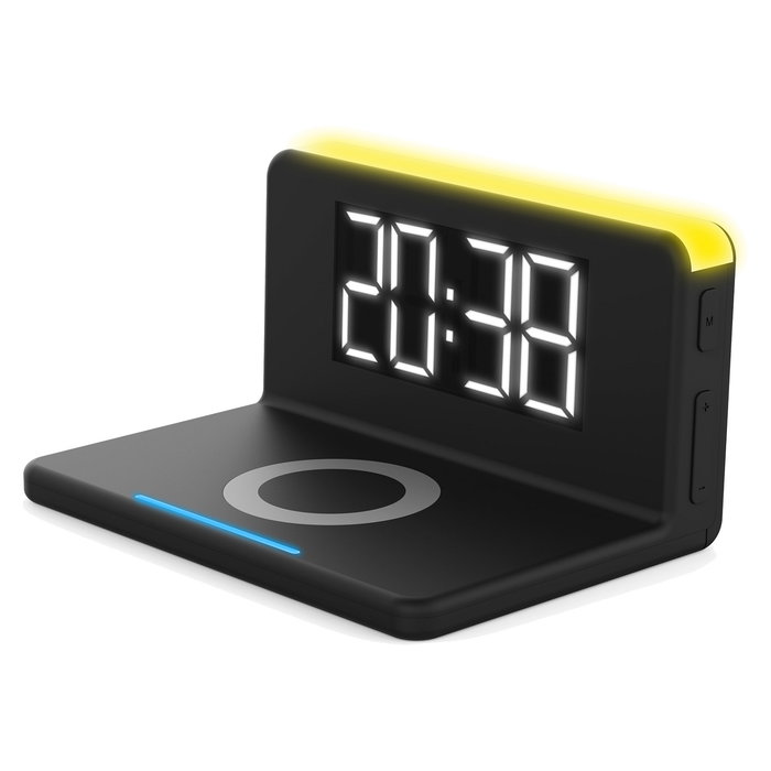 Terratec ChargeAir Reloj Despertador Digital con Puerto de Carga USB, Retroiluminación, Negro/Amarillo, 140x75x100 mm
