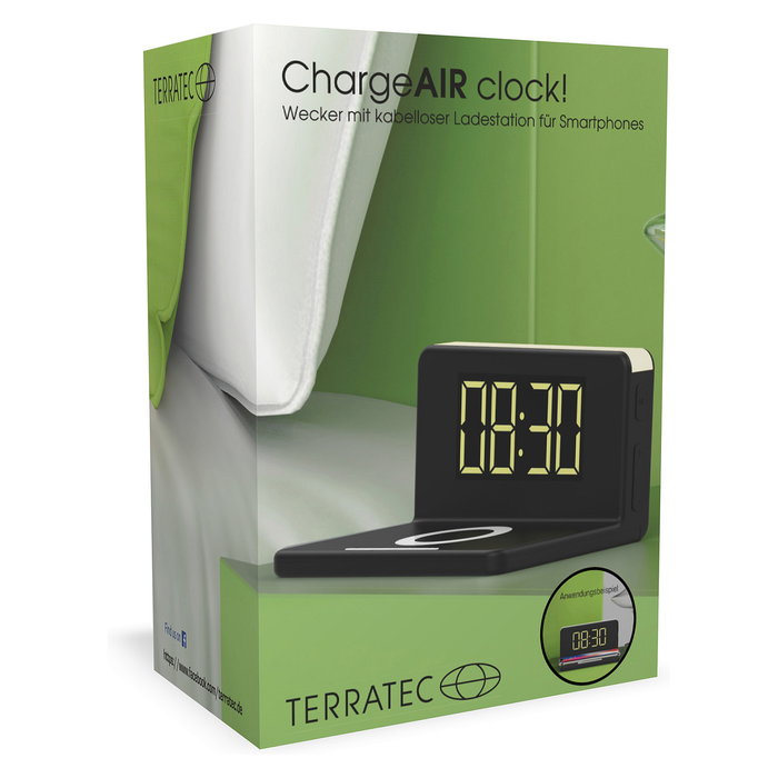 Terratec ChargeAir Reloj Despertador Digital con Puerto de Carga USB, Retroiluminación, Negro/Amarillo, 140x75x100 mm