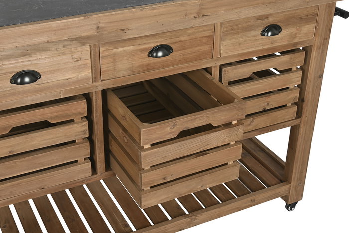 DKD Home Decor Isla Cocina Cottage Natural Negro Abeto Piedra sinterizada 75 x 96 x 142 cm