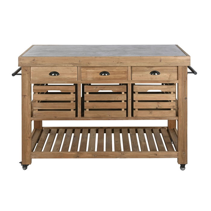 DKD Home Decor Isla de Cocina Abeto y Piedra Sinterizada 142x75x96