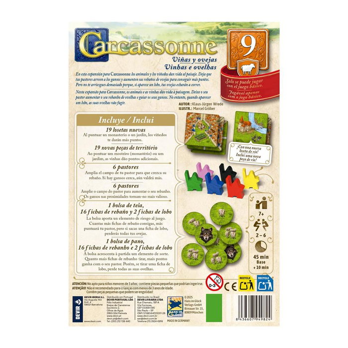 Devir Carcassonne Exp9 Viñas Ovejas Expansión Juego de Mesa