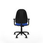 Silla de oficina Algarra con mecanismo Contacto permanente básico tapizada con Tela color Azul. Equipada con Base poliamida negra, Brazos 1D y Ruedas autofrenantes