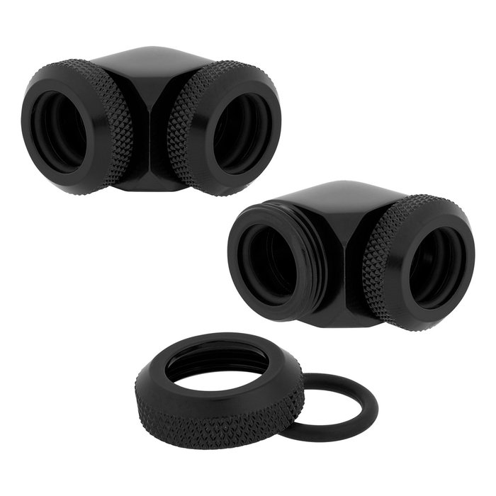 Corsair Hydro X Series XF Hardline Adapter 90 Degree 12mm AD to 12mm AD Black Pack de 2