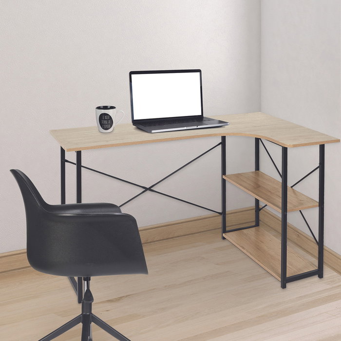 Home Deco Factory Escritorio Esquinero Job Negro Colección Industriel 120x74x74 cm