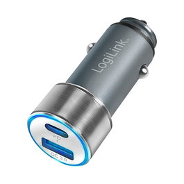 LogiLink PA0252 Cargador USB Coche 36W 2 Puertos (USB-C PD + USB-A QC 3.0) para Encendedor 12V/24V, Gris