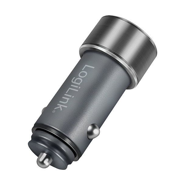 LogiLink PA0252 Cargador USB Coche 36W 2 Puertos (USB-C PD + USB-A QC 3.0) para Encendedor 12V/24V, Gris