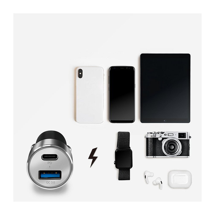 LogiLink PA0252 Cargador USB Coche 36W 2 Puertos (USB-C PD + USB-A QC 3.0) para Encendedor 12V/24V, Gris