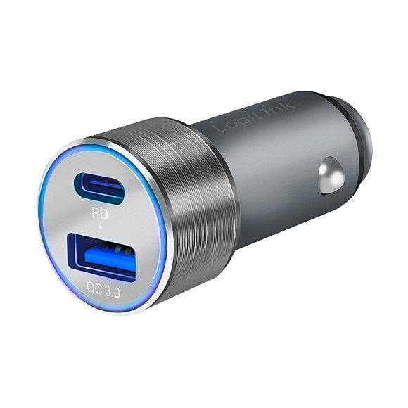 LogiLink PA0252 Cargador USB Coche 36W 2 Puertos (USB-C PD + USB-A QC 3.0) para Encendedor 12V/24V, Gris