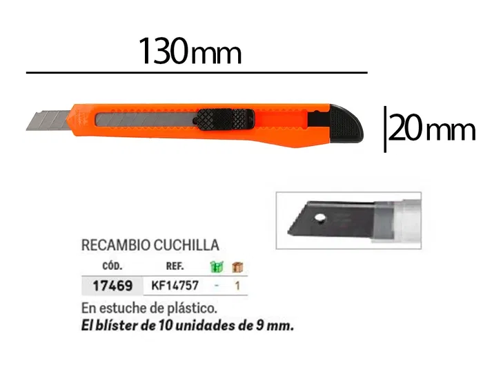 Q-connect Cuter Plástico Estrecho XD-05 Cuchilla 9 mm con Clip Blister 1 Unidad