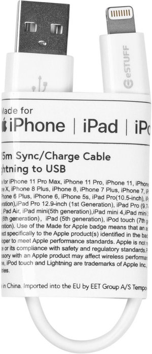 eSTUFF Cable de Carga y Sincronización Lightning MFI C89 0.15 m Blanco - Refuerzo con Kevlar, 50.000 Flexiones, Chipset Apple Certificado