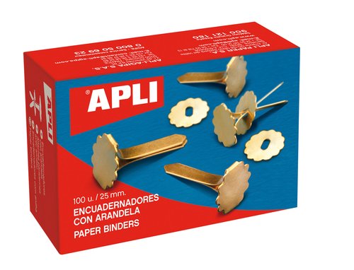 Apli Encuadernadores Metálicos con Arandela Dorados 25mm (100 unidades)