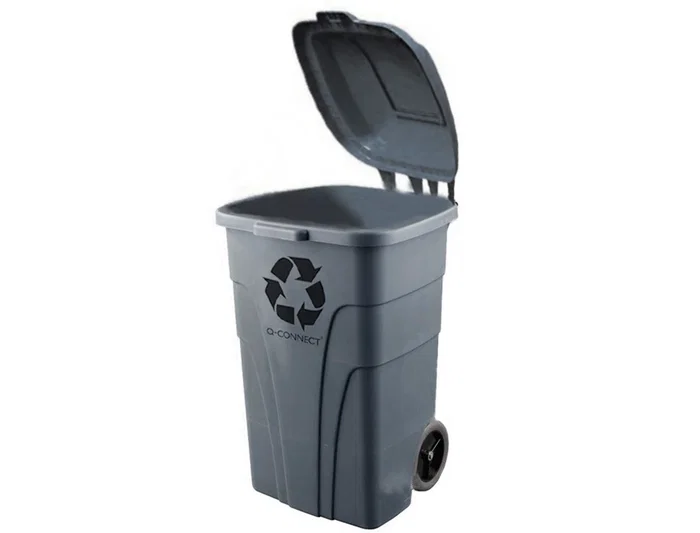 Q-connect Papelera Contenedor Plástico con Tapa y Ruedas 240L Gris 1040x610x610 mm