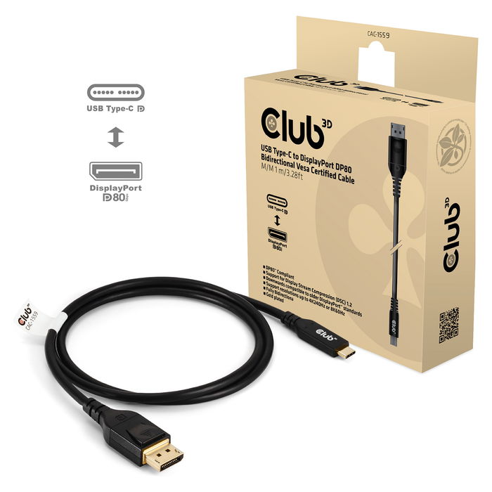Club 3D Cable USB Tipo C a DisplayPort 2.1 1m 10K@60Hz