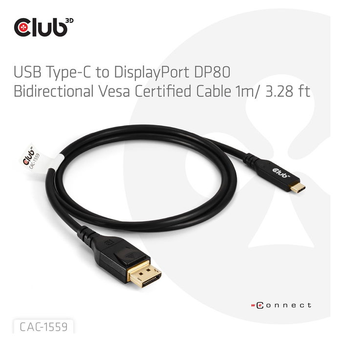 Club 3D Cable USB Tipo C a DisplayPort 2.1 1m 10K@60Hz