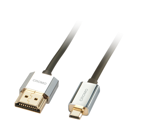 Lindy 41682 Cable CROMO Slim HDMI a Micro HDMI de 2 m, Negro