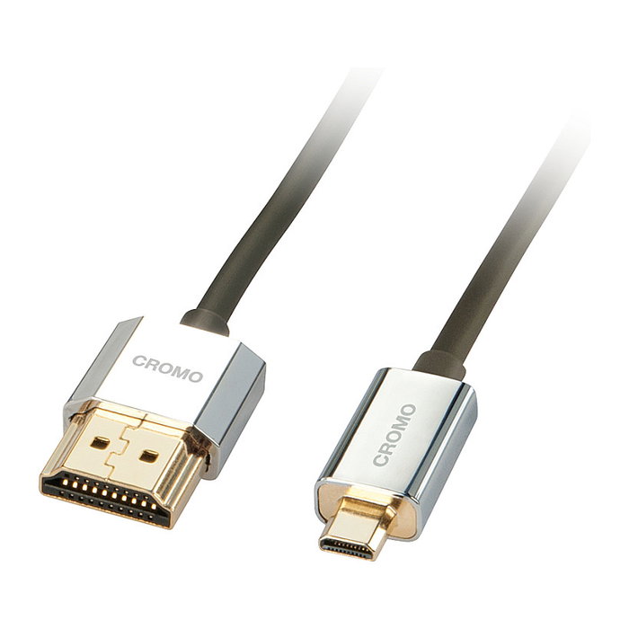 Lindy 41682 Cable CROMO Slim HDMI a Micro HDMI de 2 m, Negro
