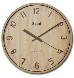 SAMI Reloj de Pared Redondo SAMI RED, 30 cm, Color Madera Claro