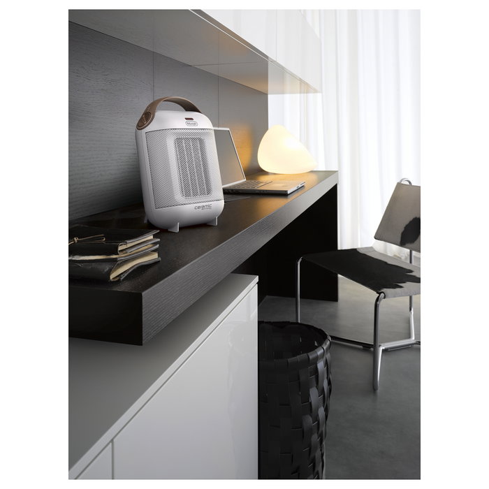 De'Longhi HFX30C18.IW Calefactor de Cerámica 1800W Ventilador Eléctrico Mesa Escritorio Marrón Blanco