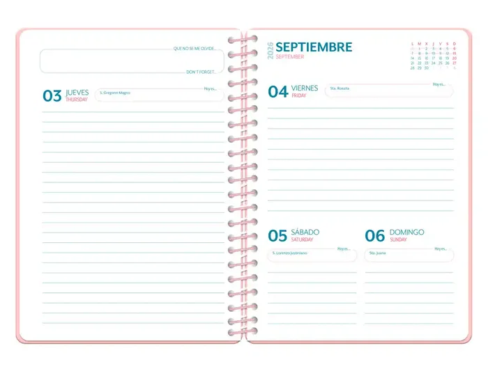Liderpapel Agenda Escolar Colección Fantasy 2026-2027 A5 Día Página Espiral, Papel FSC 80g, Interior Bilingüe, Con Gomilla y Pegatinas - Rosa Save the Planet