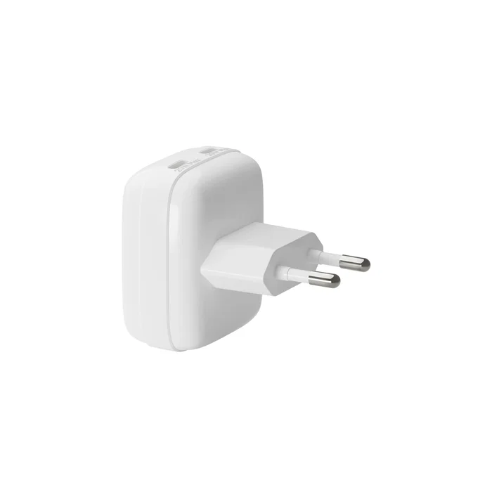 Dbramante1928 Cargador GaN 20W CH20EUWH7126, 2 Puertos USB-C, Carga Rápida PD 3.0, Adaptador de Corriente Plano Europeo Blanco