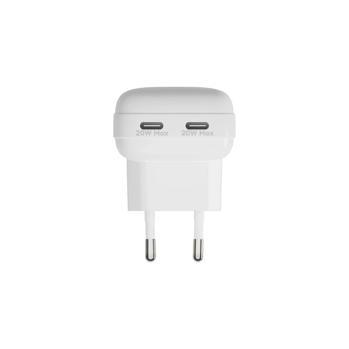 Dbramante1928 Cargador GaN 20W CH20EUWH7126, 2 Puertos USB-C, Carga Rápida PD 3.0, Adaptador de Corriente Plano Europeo Blanco