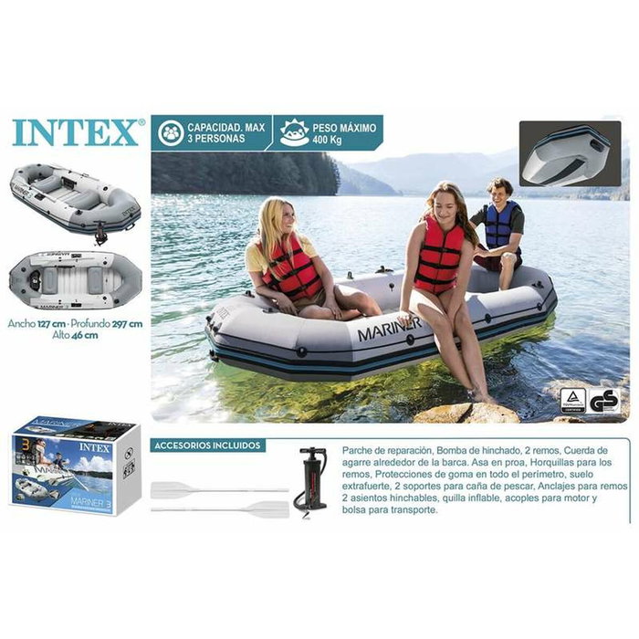 Intex Barco Mariner para 3 personas con 2 remos de aluminio y bomba