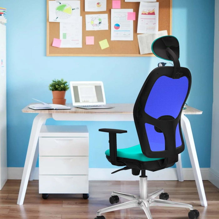 PIQUERAS Y CRESPO Silla de oficina Jorquera con mecanismo Sincro, Similpiel Negro y Malla Azul PIQUERAS Y CRESPO Silla de oficina Jorquera con mecanismo Sincro, Similpiel Negro y Malla Azul