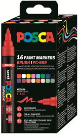 POSCA Estuche de 16 Marcadores Brush 1-4mm Gama Completa PC-5BR