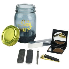 Cosmetic Club Tarro Kit Belleza 6 Piezas Cortaúñas, Cortacutículas, Bloque de Pulido, 2 Limas, Espejo