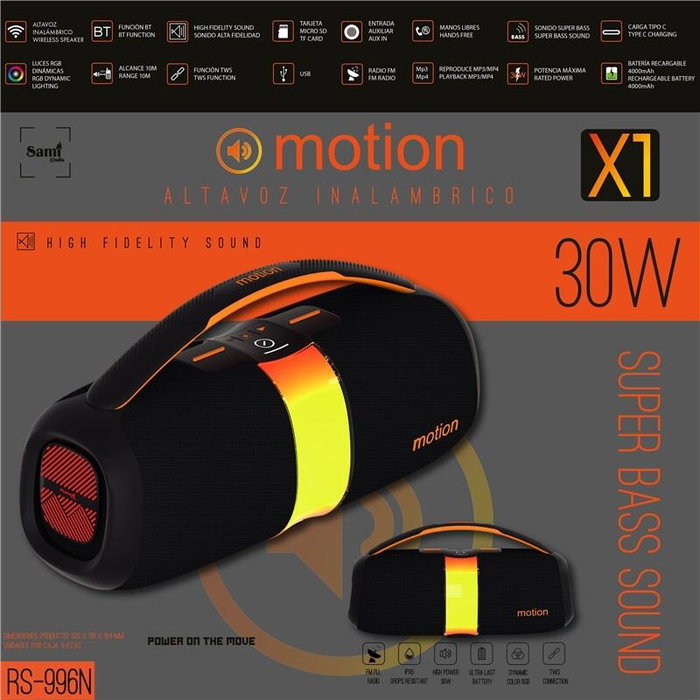 SAMI Altavoz Motion X1 30W XL Negro Multimedia Alta Potencia