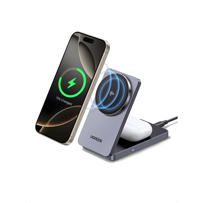 Ugreen Cargador Magnético Inalámbrico 2 en 1 Qi2 15W Plegable
