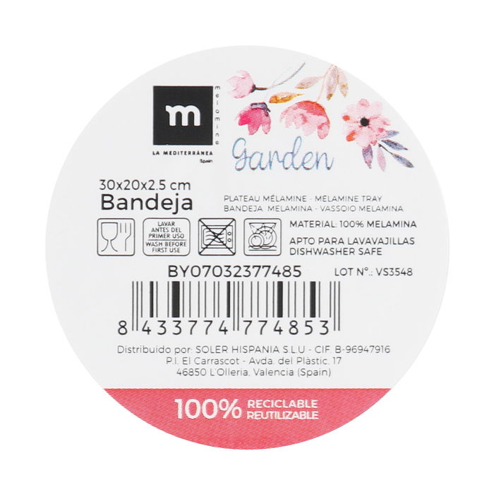 La Mediterranea Bandeja Mel.Mate Garden 30 cm x 20 cm x 2.5 cm (12 Unidades)