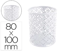 Q-connect Cubilete Portalapices Blanco Metal Redondo Diametro 80 mm Alto 100 mm