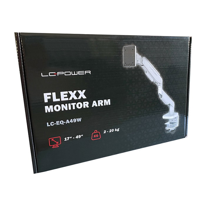 LC-Power LC-EQ-A49W FLEXX Soporte de Monitor de Brazo, Ajustable, Escritorio, para Pantallas 17" - 49", 20 kg, Color Blanco