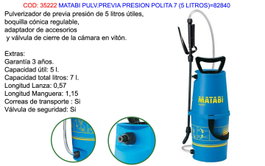 Matabi Pulverizador Previa Presión Polita 7 de 7 L