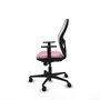Silla de oficina Jorquera con mecanismo Sincro tapizada con Tela color Rosa y malla color Blanco. Equipada con lumbar 1D, Brazos 1D y Ruedas 65mm nailon