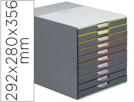 Durable Módulo de Cajones de Sobremesa Varicolor Apilables, 10 Cajones, Plástico, Gris, 292x280x356 mm