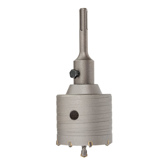 Bluemaster Corona pasamuros de metal duro Ø50 mm + husillo SDS Plus y broca guía para instalaciones Bluemaster Corona pasamuros de metal duro Ø50 mm + husillo SDS Plus y broca guía para instalaciones