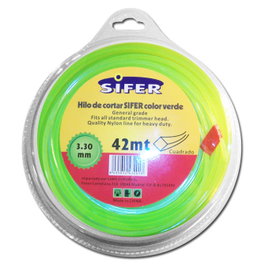 SIFER Hilo de Desbrozadora Cuadrado 3.30 mm x 42 m Verde