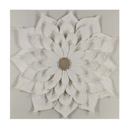 DKD Home Decor Cuadro Lienzo Papel Maché Flor 3D Blanco 120x120