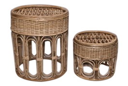 DKD Home Decor Set de 2 Mesitas Auxiliares de Mimbre Natural