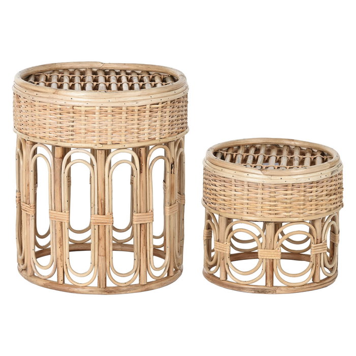 DKD Home Decor Mesita Auxiliar Balines Mimbre Natural 42 x 47 x 42 cm Set de 2 DKD Home Decor Mesita Auxiliar Balines Mimbre Natural 42 x 47 x 42 cm Set de 2