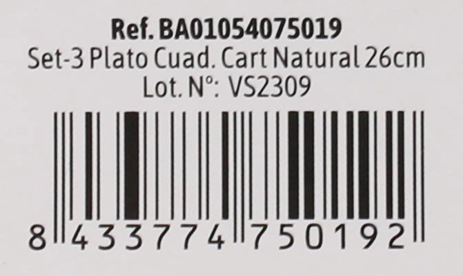 Algon Set 3 Platos Cuadrados Cart Natural 26.5 cm (36 Unidades)